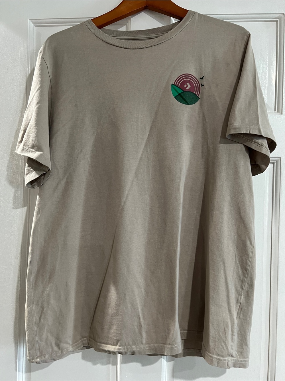 Men's Beige Graphic Tee with Green Accent